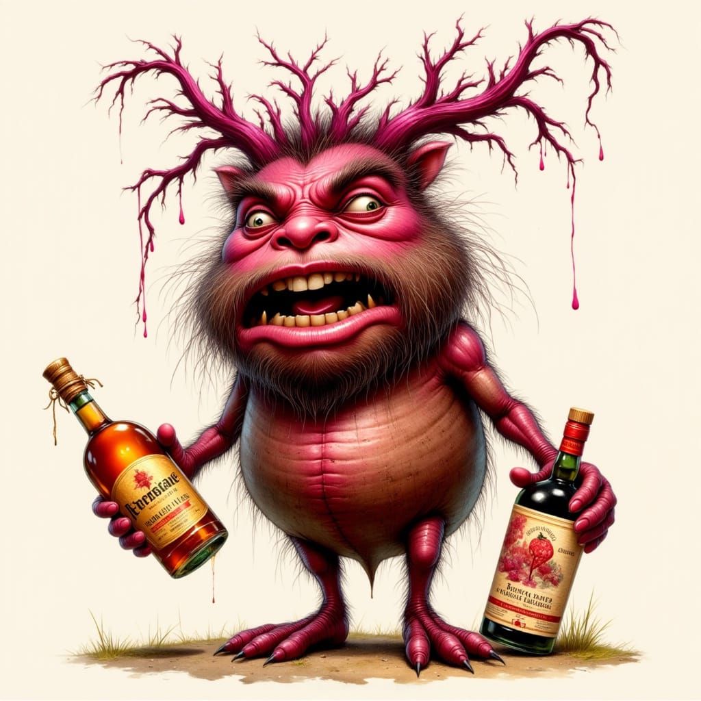 Drunken Anthropomorphic Beetroot Character in CGI Style
