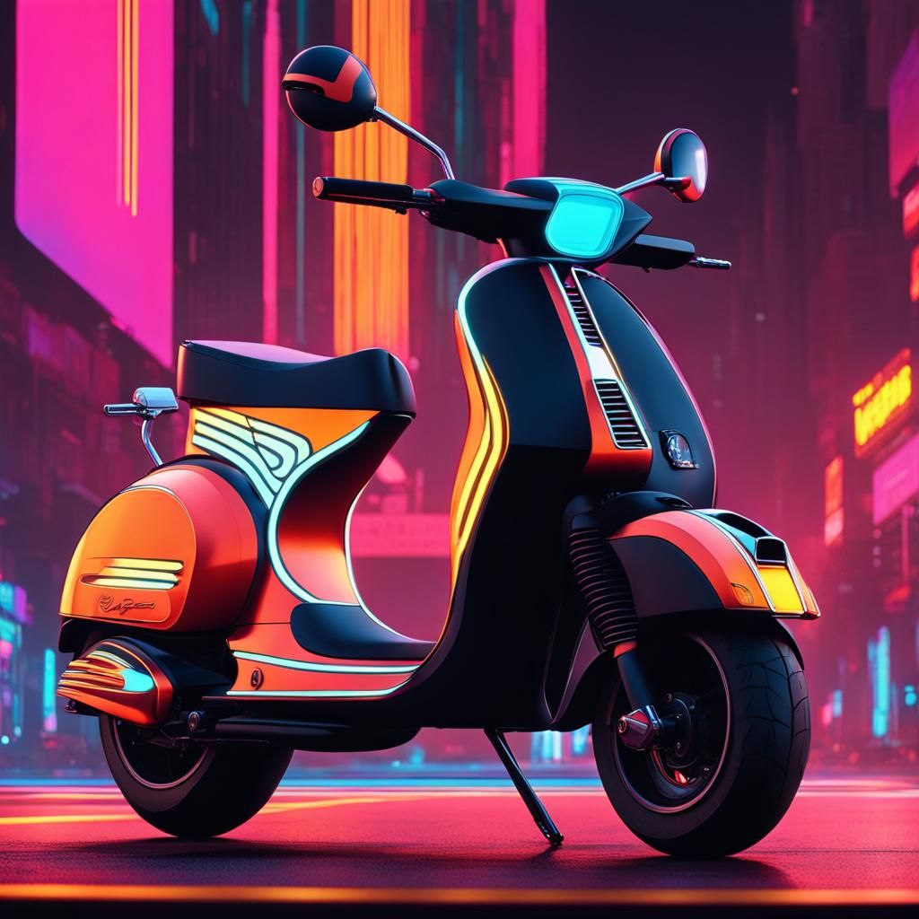 Cyberpunk Vespa of the Future: Retro Cartoon