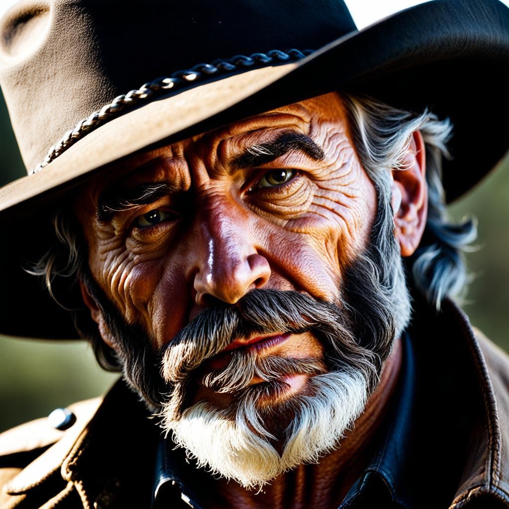 Shadowy Cowboy with Stetson Hat Portrait