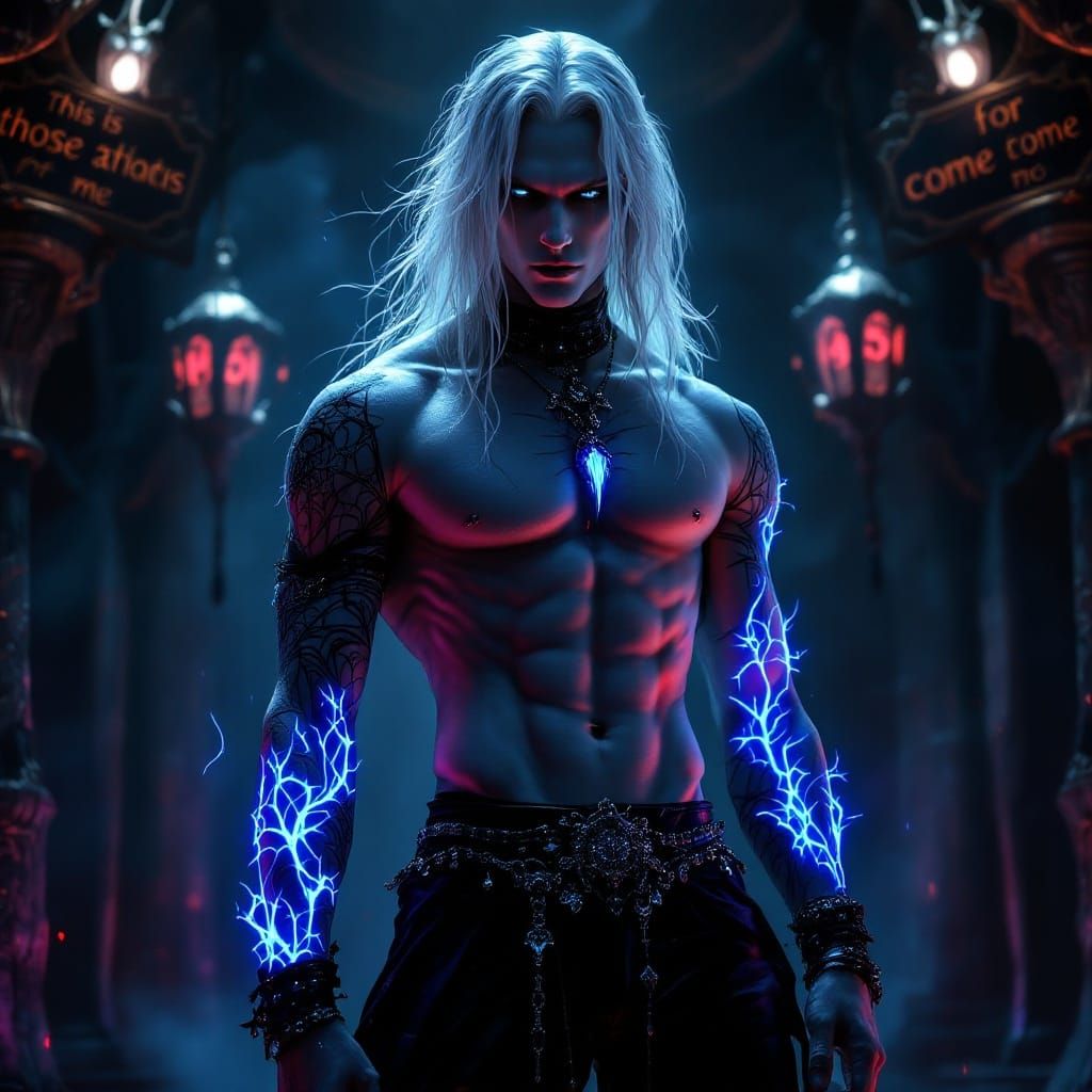Ethereal Goth Vampire LeStat in Neon-Lit Darkness