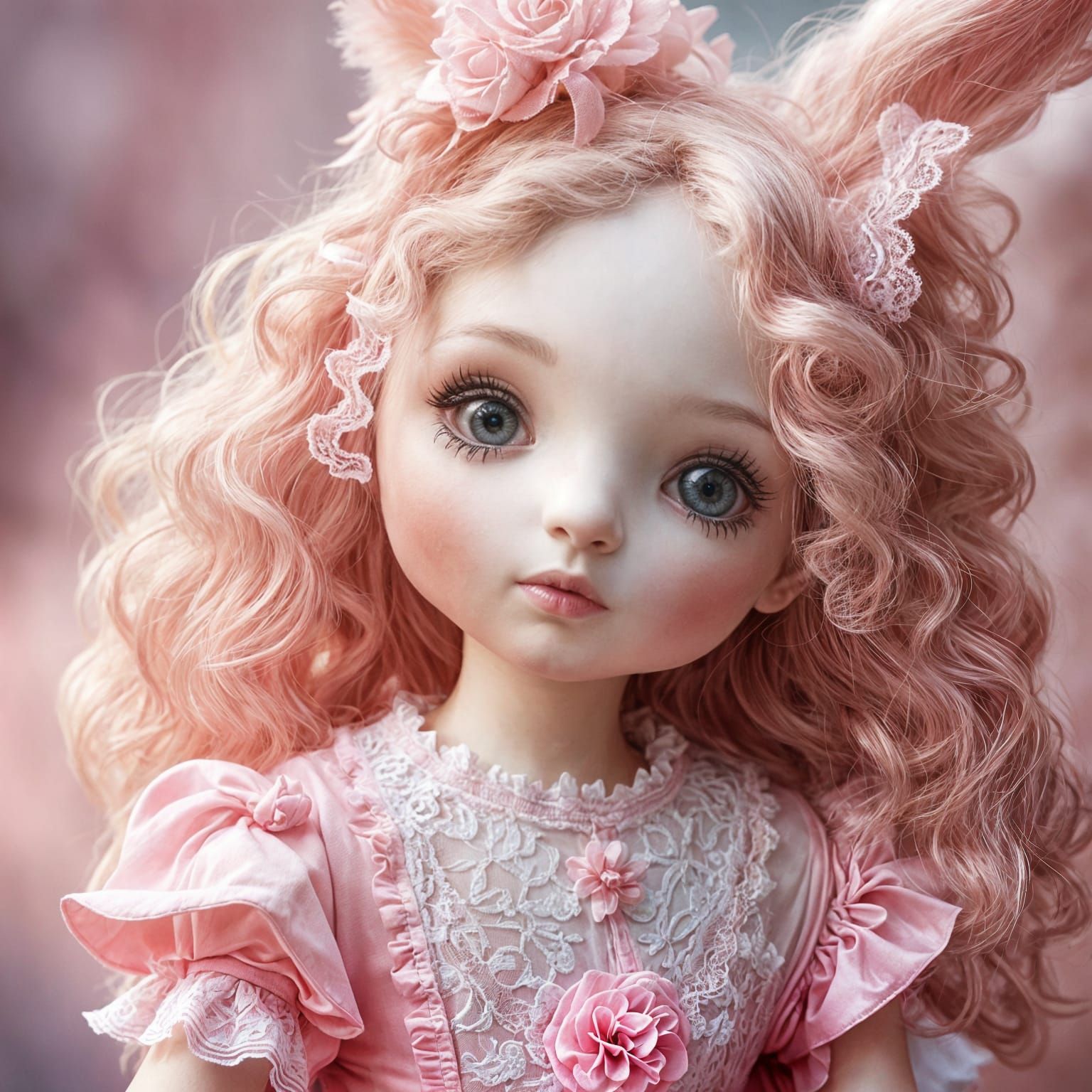 Pink Dress on Stuffed Pink Rabbit Doll