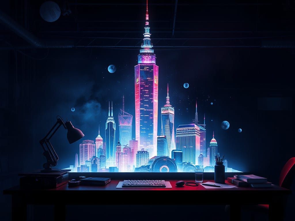 Vibrant Futuristic Cityscape Hologram