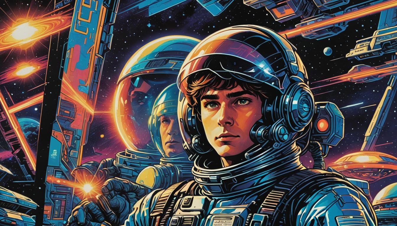 Retrofuturistic Comic Book Art in Neon Noir Style