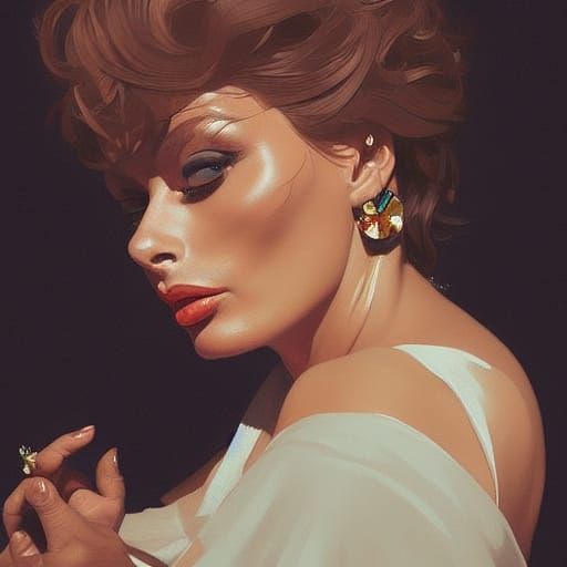 Sophia Loren 50s Portrait in Art Nouveau Style