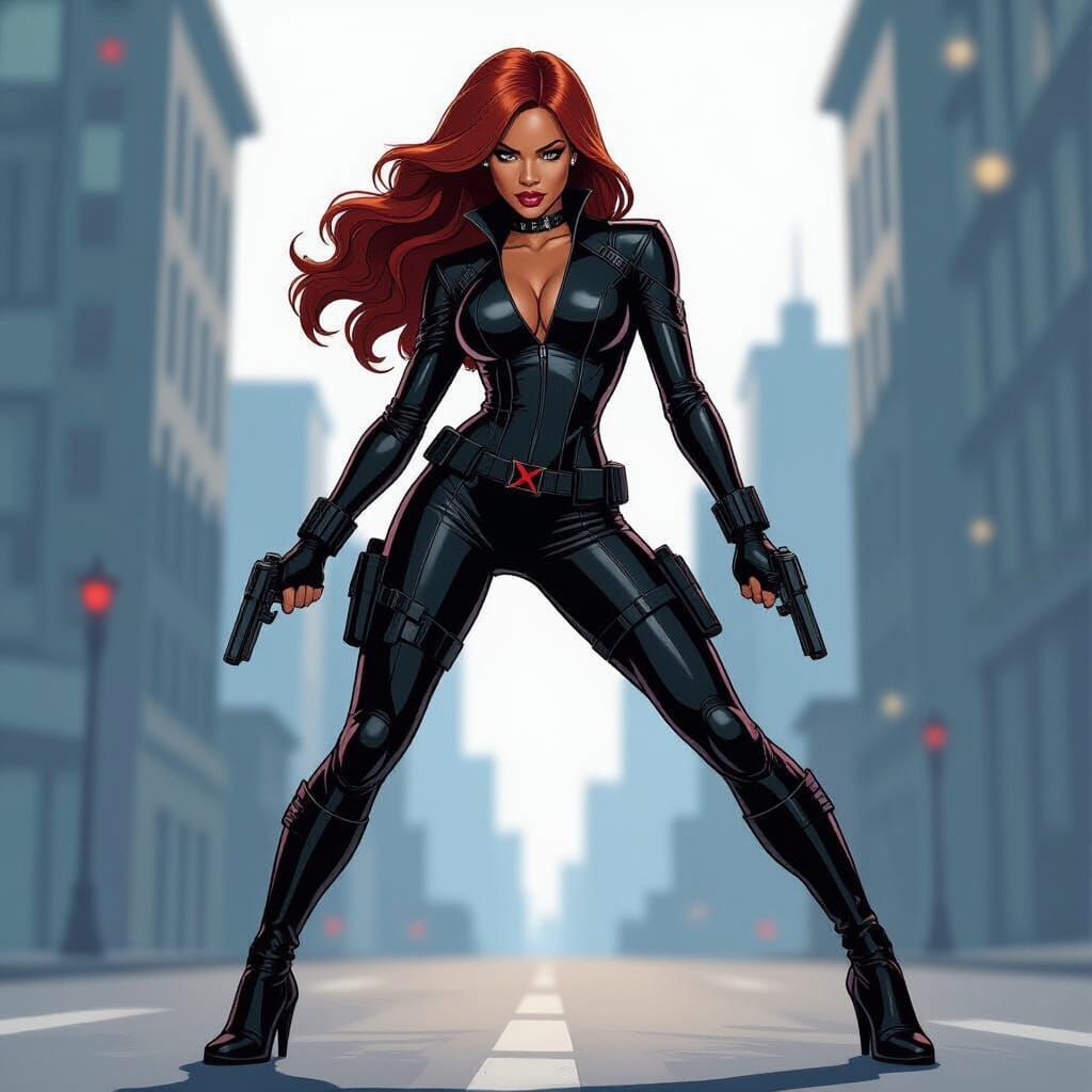 Rihanna as Black Widow in Marvel Comics Style