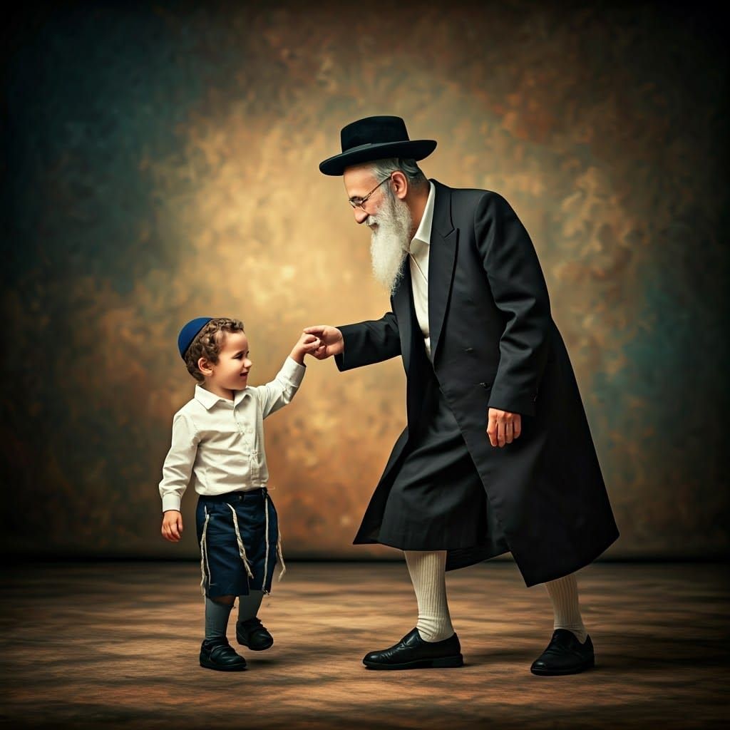 Hasidic Jew Dances with Grandson in Cinematic Style
