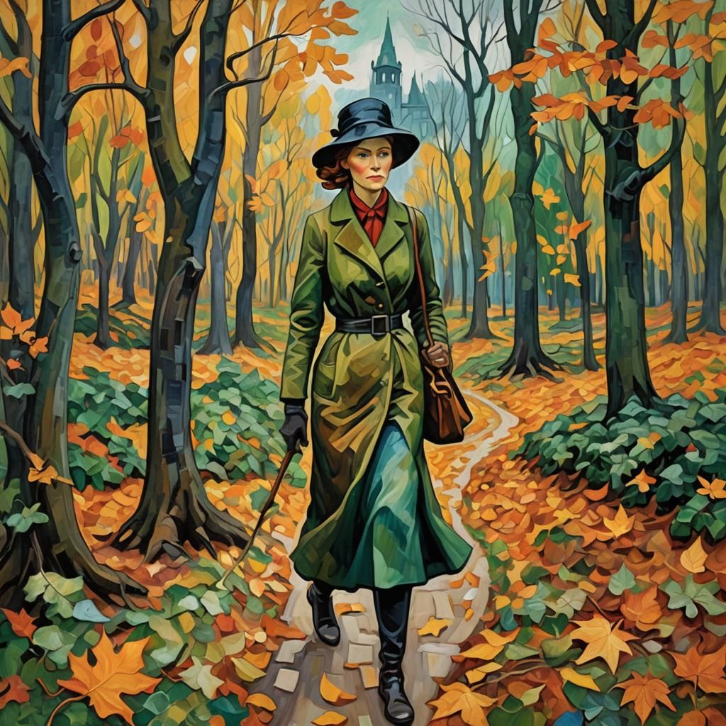 Autumnal Forest Stroll in Post-Impressionist Style