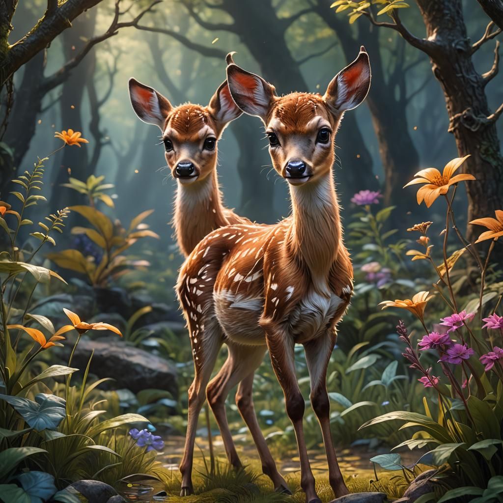 Cute Fawn in Detailed Matte Painting