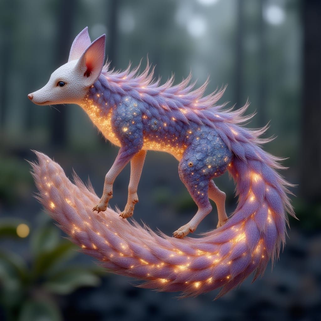 Mutant alien fluorite fox merged with figs.<lora:Animal Muta...