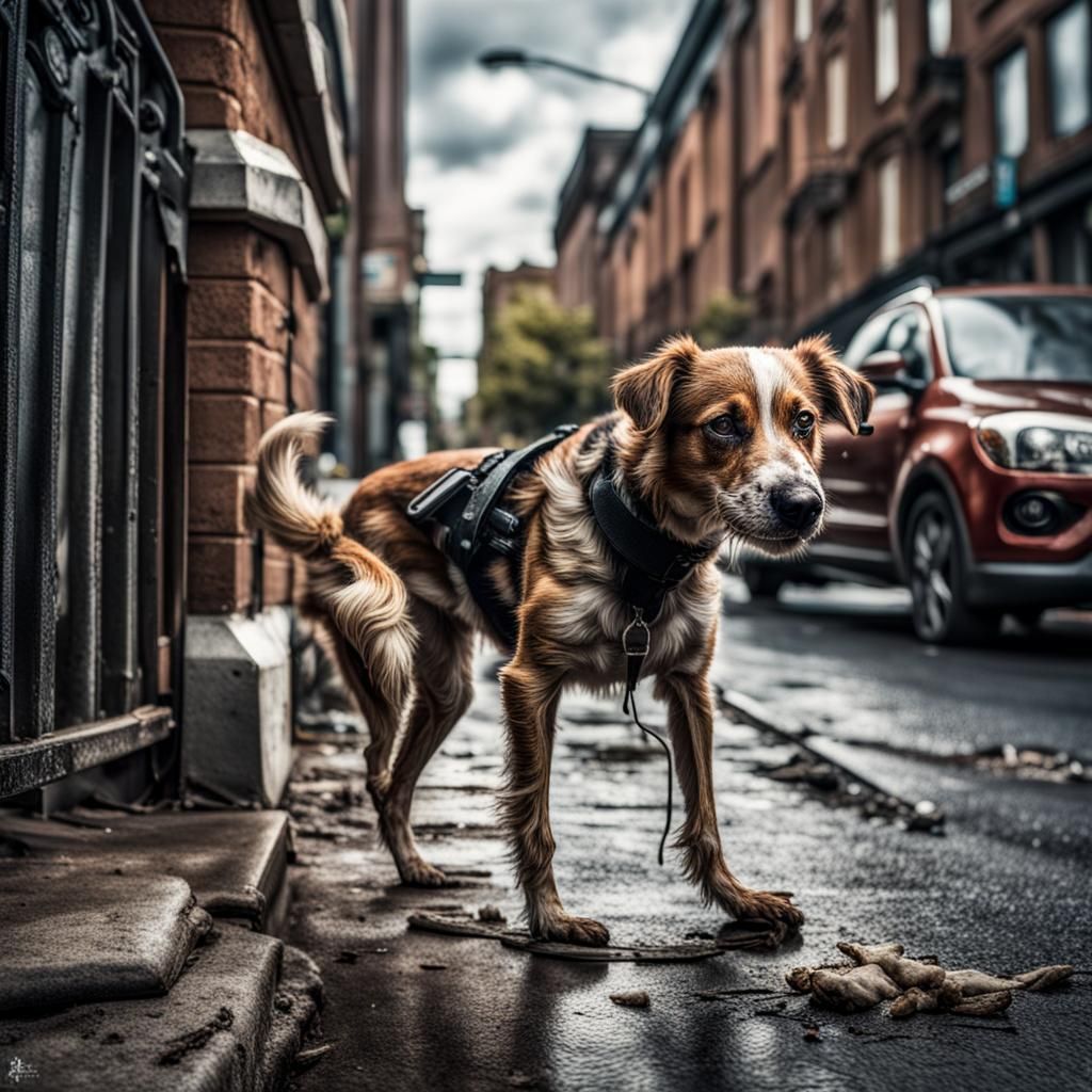 Hyperrealistic Three-Legged Dog with Bionic Leg