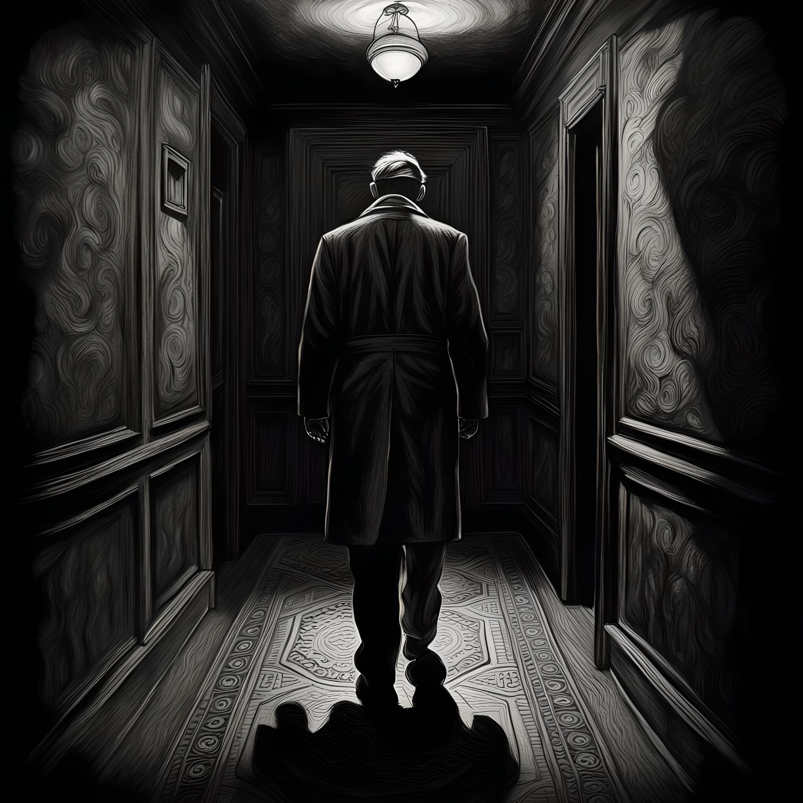 Monochrome Figure Walks from Dark Abyss