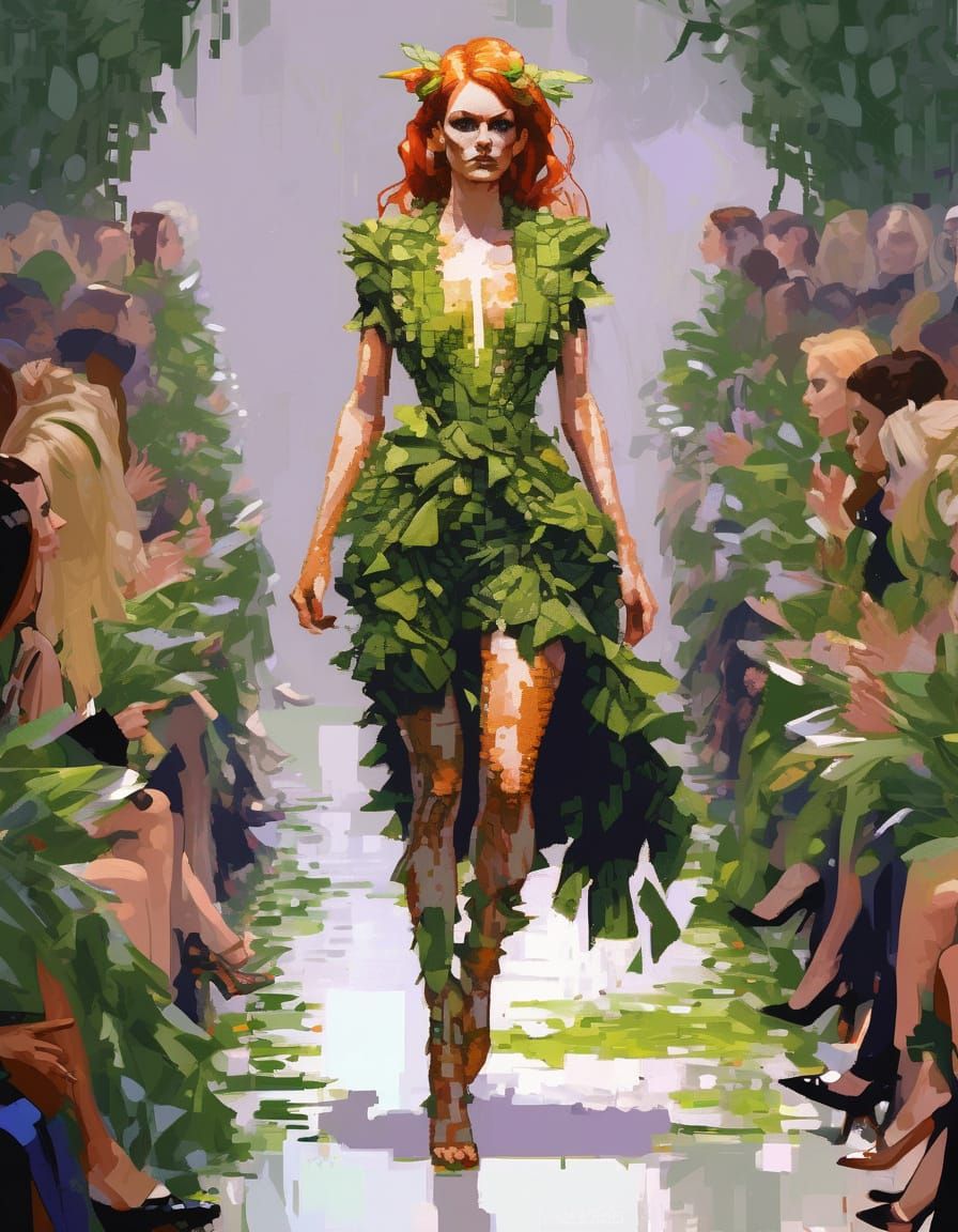 Fey Fashion Model Struts Down High Fashion Runway in 8-Bit A...