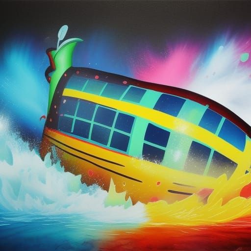 Rainbow Submarine in Graffiti Splash Art Style