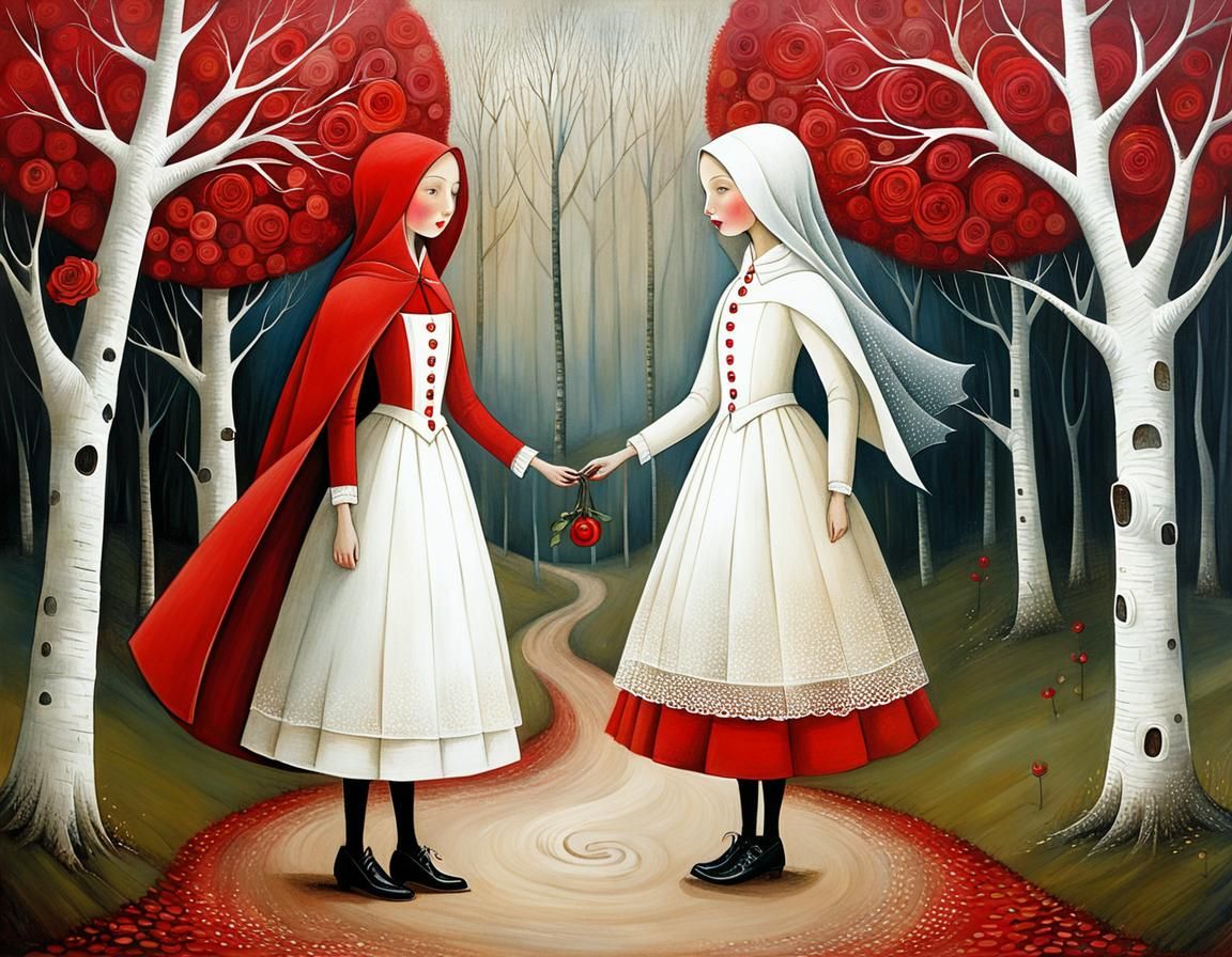 Snow White and Rose Red: Whimsical Illustration