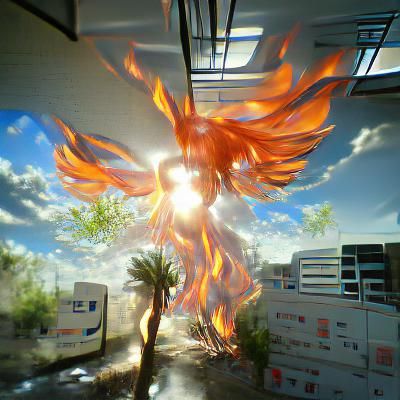 Hyperrealistic Phoenix Igniting, Firemen Watching in 8k