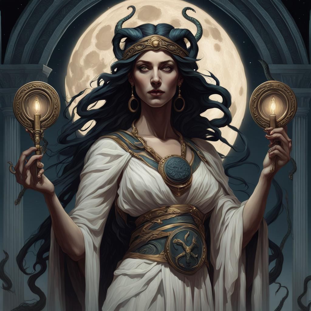 Hecate Goddess Portrait in Art Nouveau Style