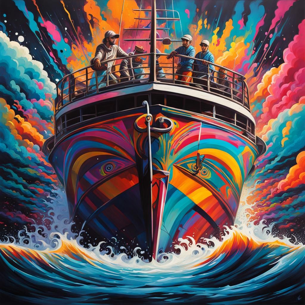 Graffiti Art: Person on Boat in Splash Art Style