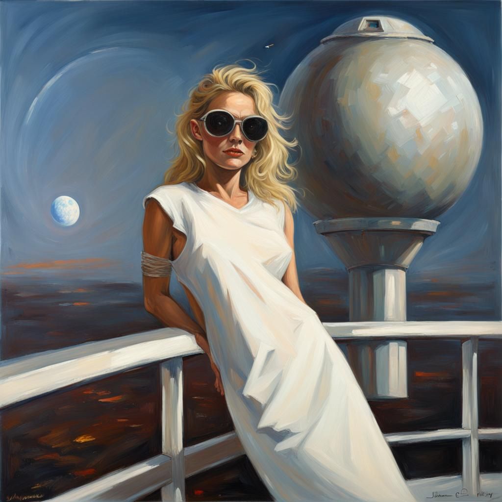 Living Starship with Three Moons, as Oil Painting