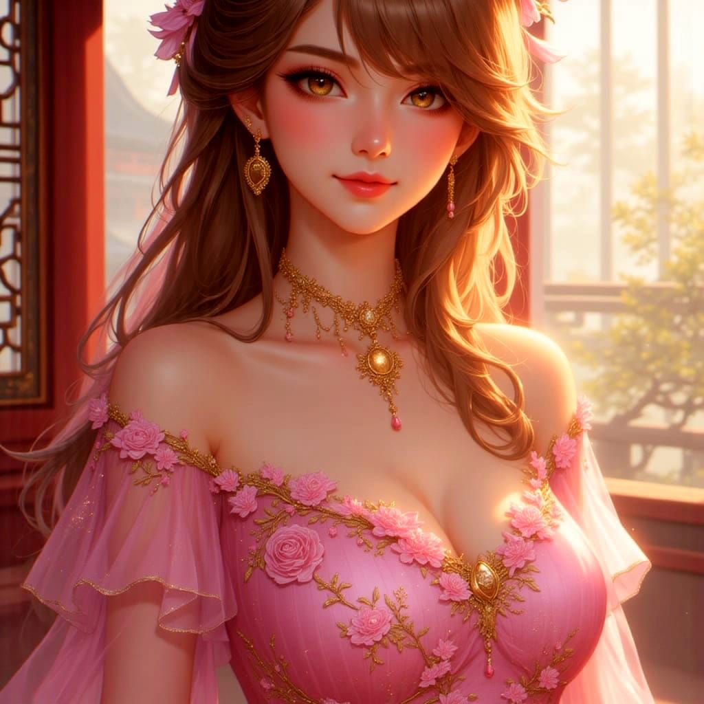 Elegant Lady in Off-Shoulder Chintasy Dress