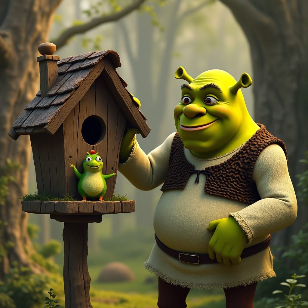 Shrek and a Pickle in a Birdhouse
