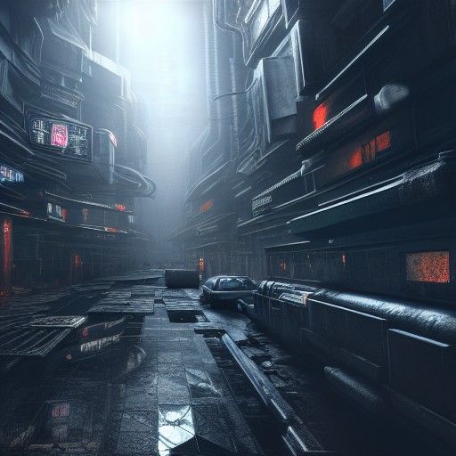 Gritty Cyberpunk Alleyway in Photorealistic Rendering