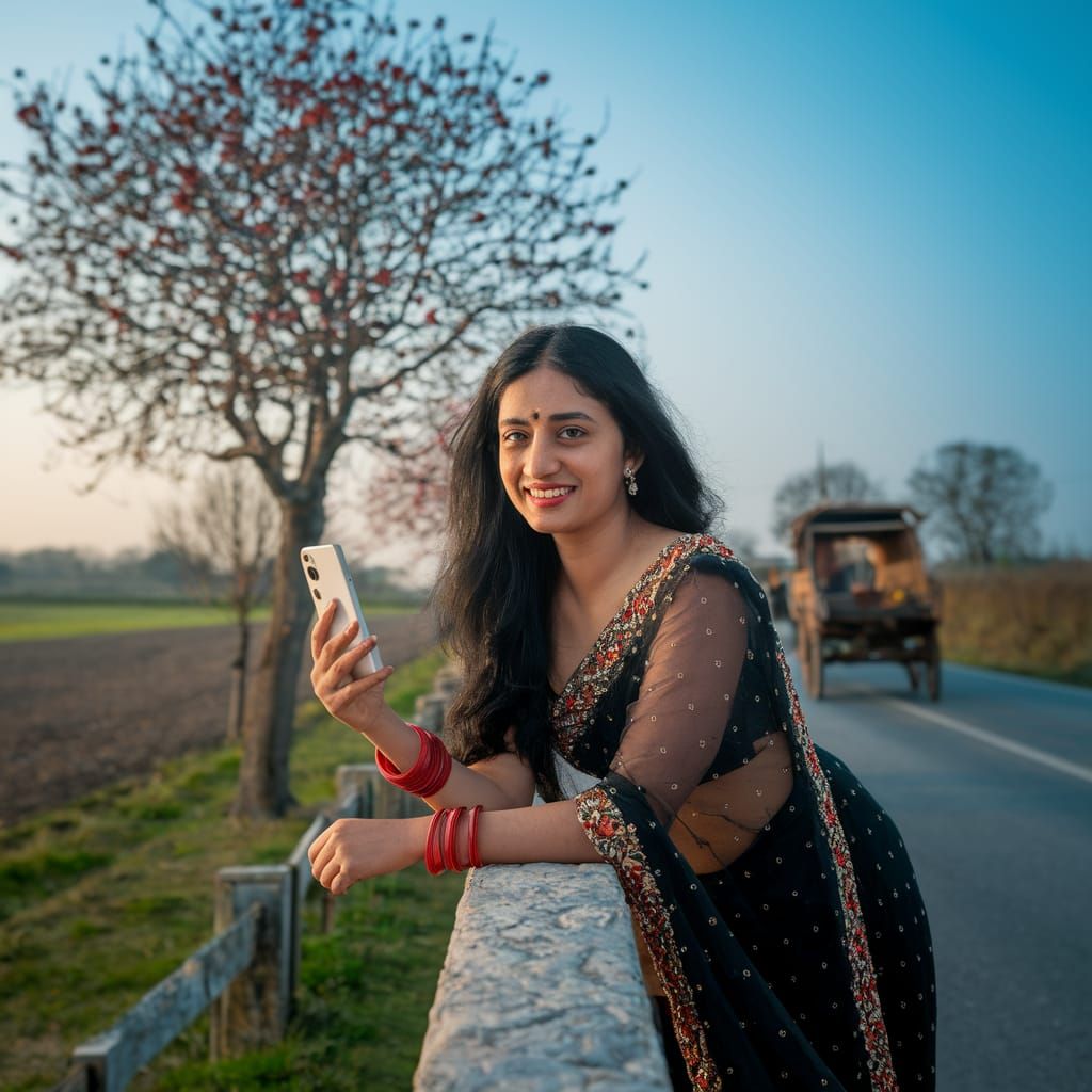 Elegant Countryside Beauty in Traditional Attire