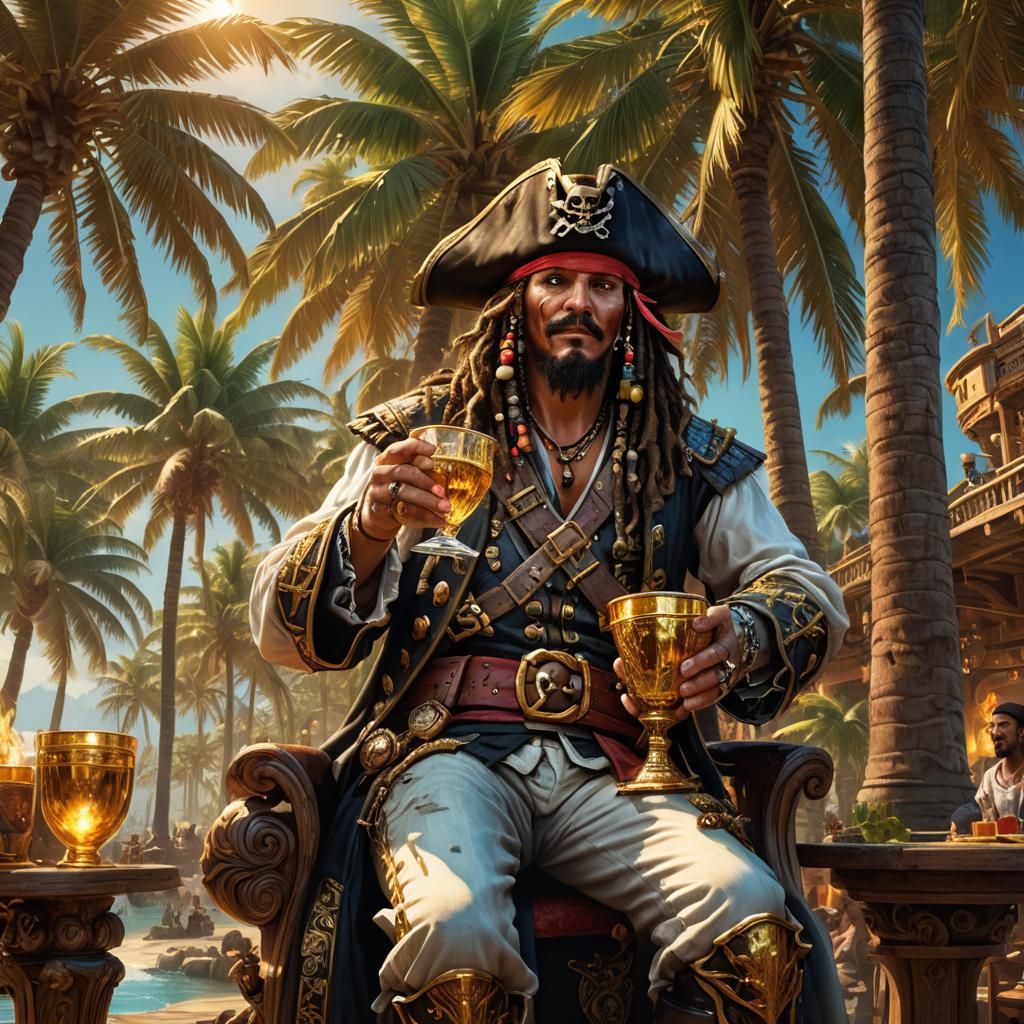 Pirate King and Queen Portrait in Hyper-Detailed Style