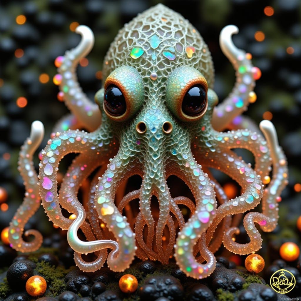 Ethereal Forest Octopus Gargoyle in Vibrant, Dreamlike Hues