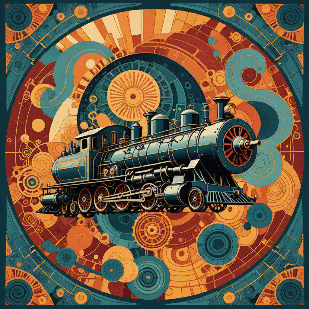 Surreal Steam Power Engine in Expressionist Art Deco