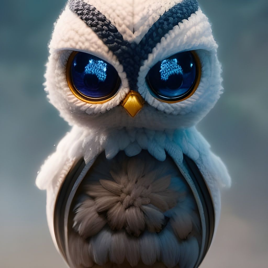 Adorable Chibi Knitted Owl Portrait in Detailed Style