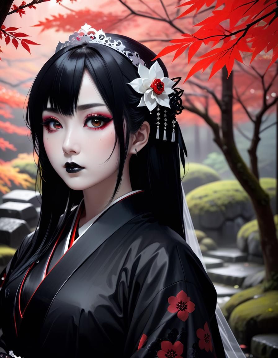 Japanese Goth Bride Cel-Shaded Art