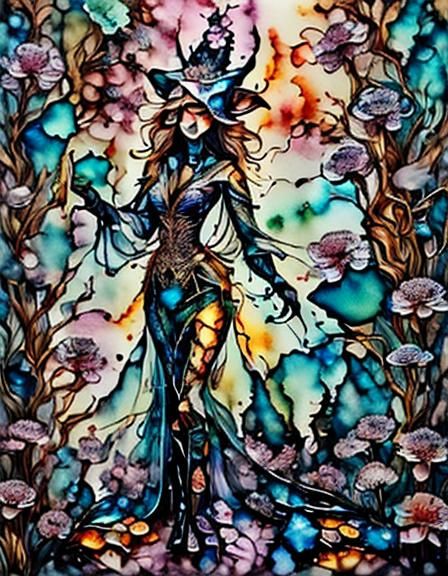 Shattered Glass Woman in Watercolor Alcohol Ink