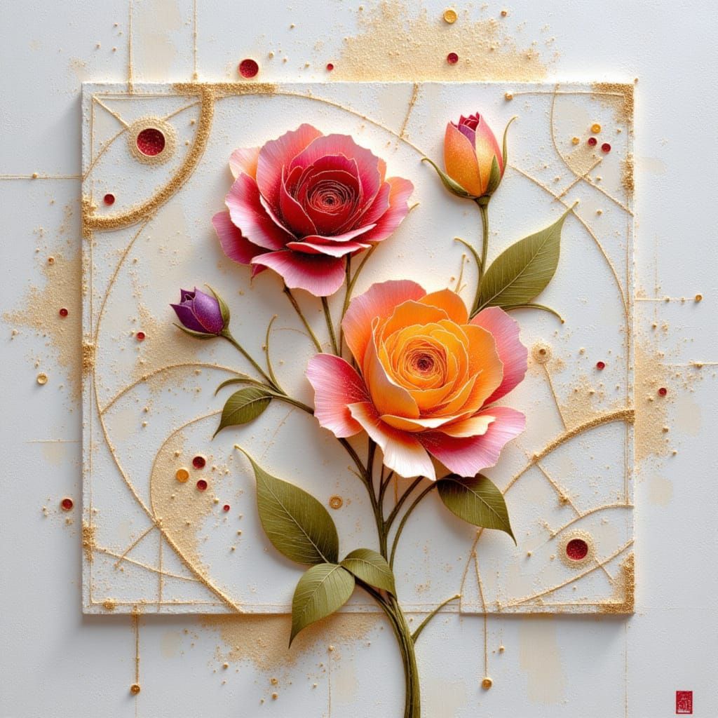 Intricate Kirigami Rose in Klimt Style