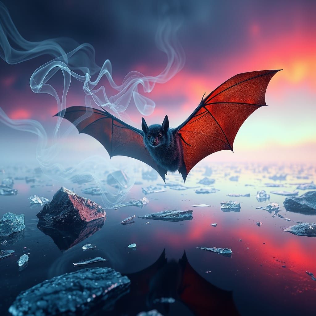Bat Dissolving into Aerogel Filaments in Dreamlike Digital A...