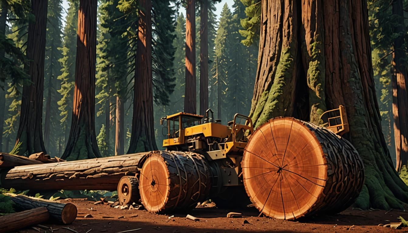Logger and Redwood Tree in Photorealistic Style