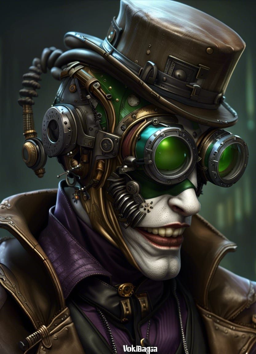 The Joker as Steampunk Character in Cyberpunk Art