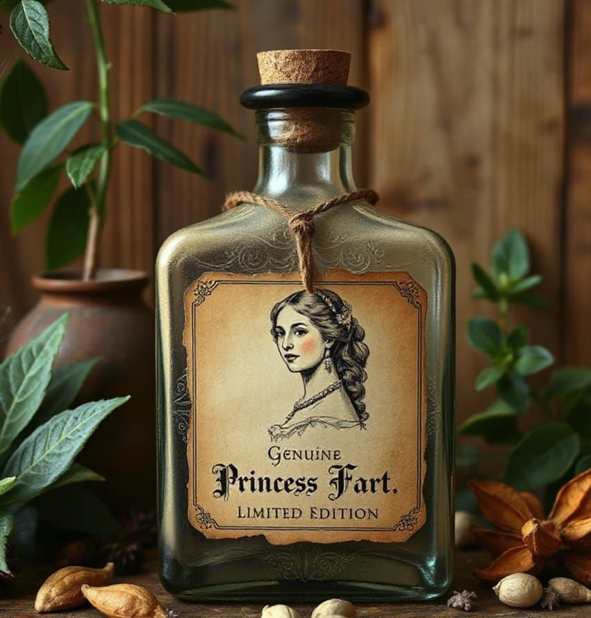 Victorian Apothecary Bottle with Whimsical Princess Illustra...