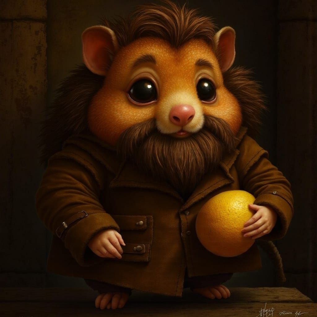 Cyberpunk Chibi Hamster-Hagrid Portrait in Oil Painting