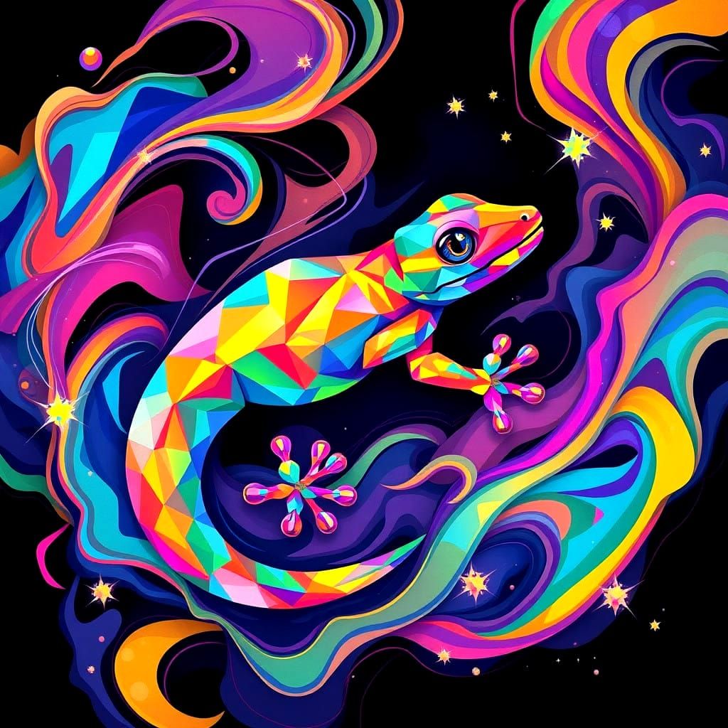 Regenbogen-Salamander - Cubism