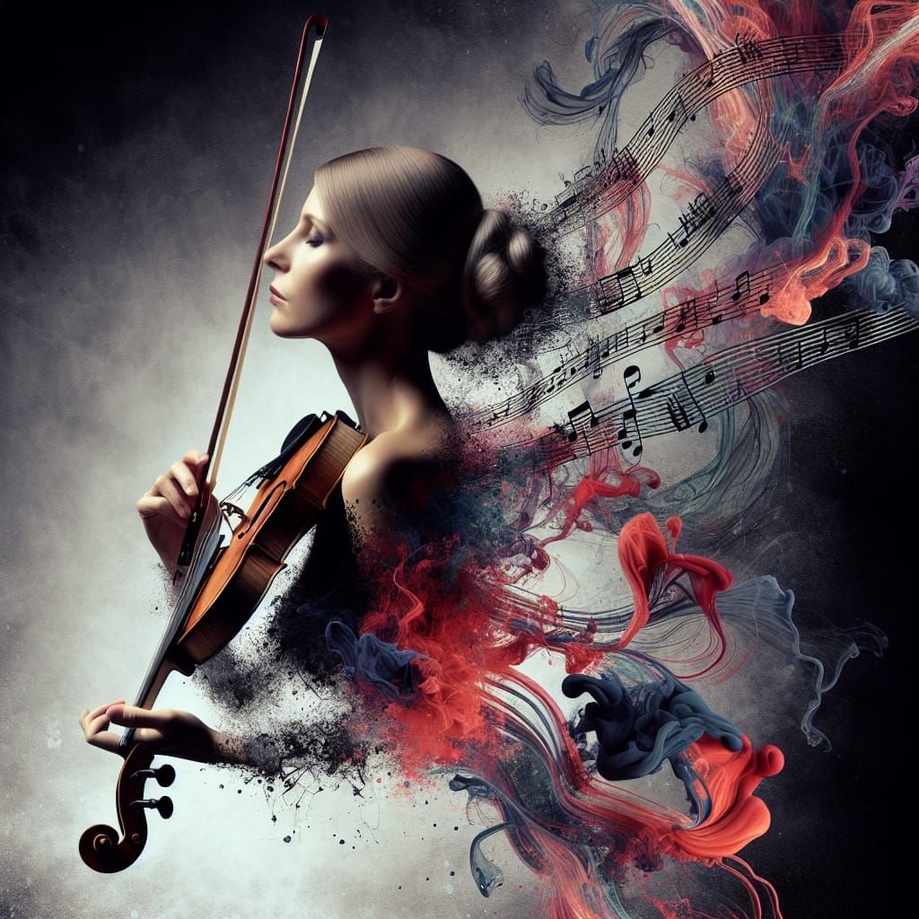A Violinist's Body Blends with Music in a Vibrant Symphony