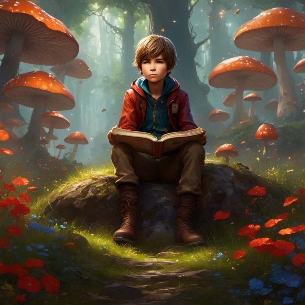 Glowing Spell in Mushroom Garden, Anime Art