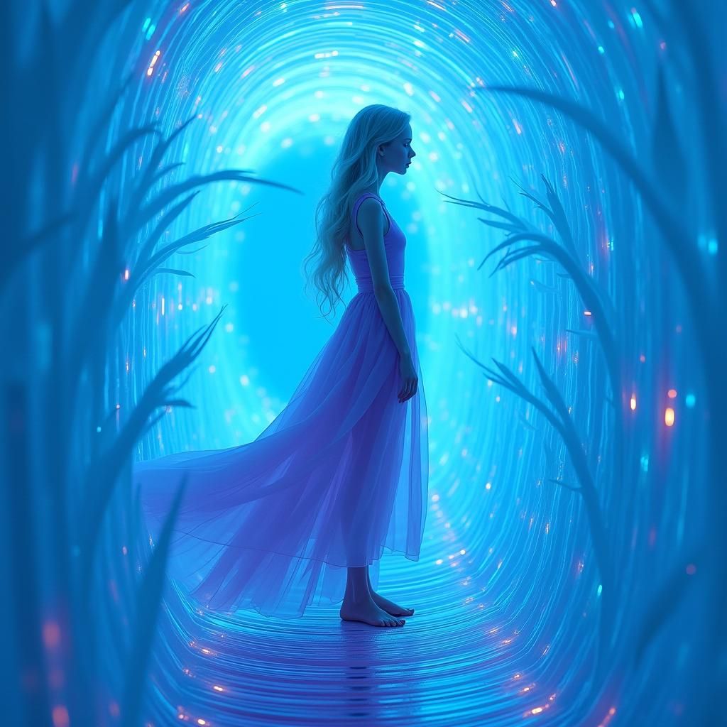 Doll Figure Gazing into Infinite Vortex