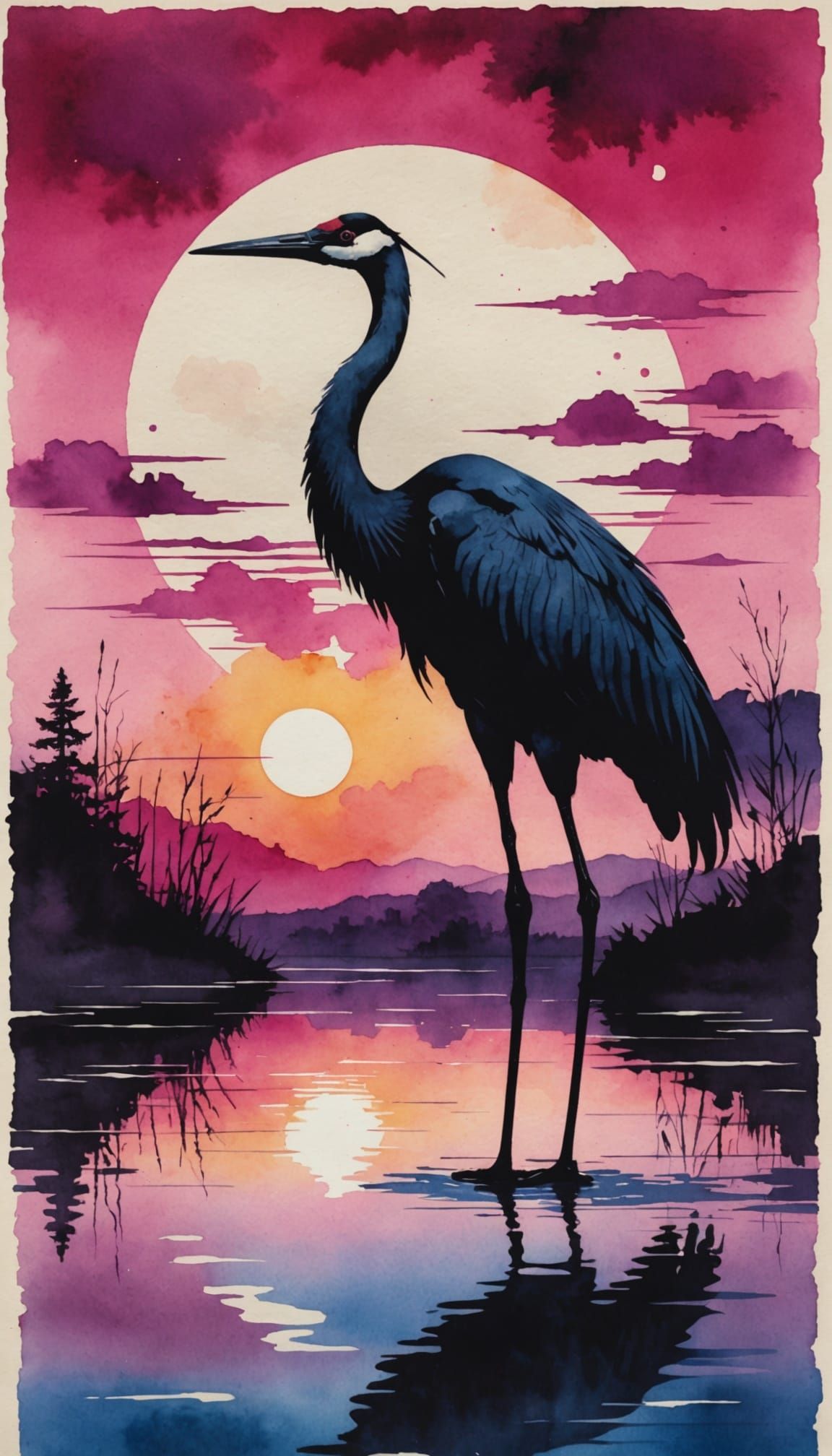 Majestic Crane Silhouette at Sunset