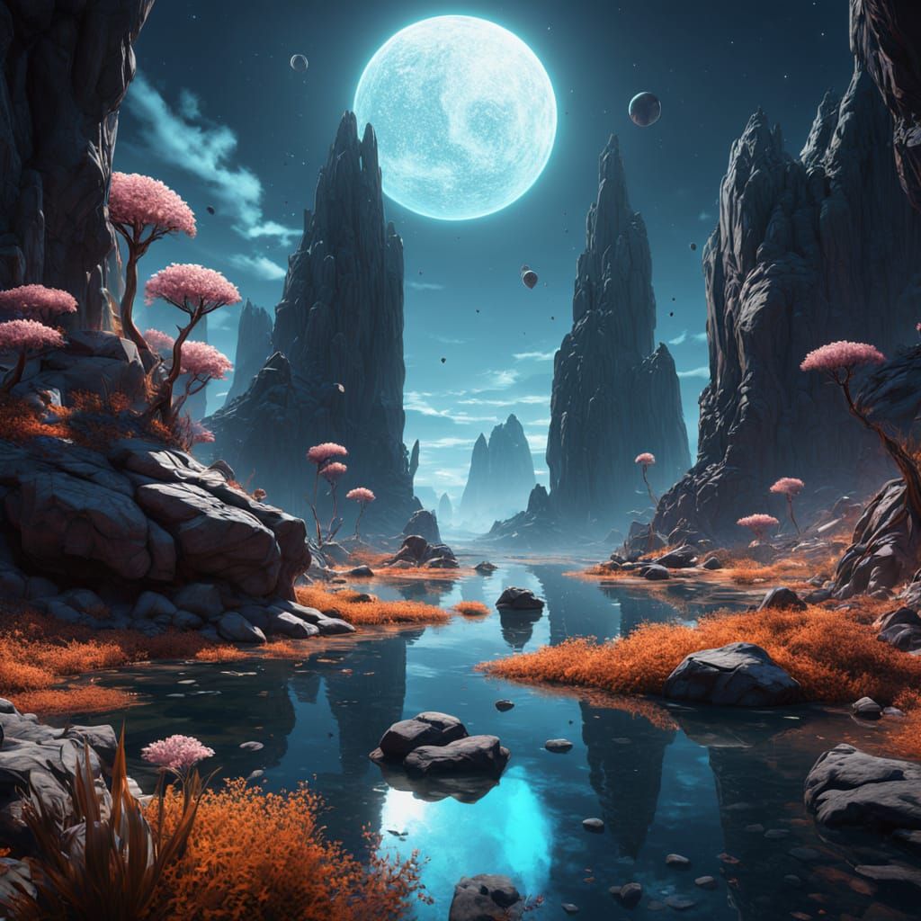 Alien Planet Landscape Concept Art in Dark Fantasy Style