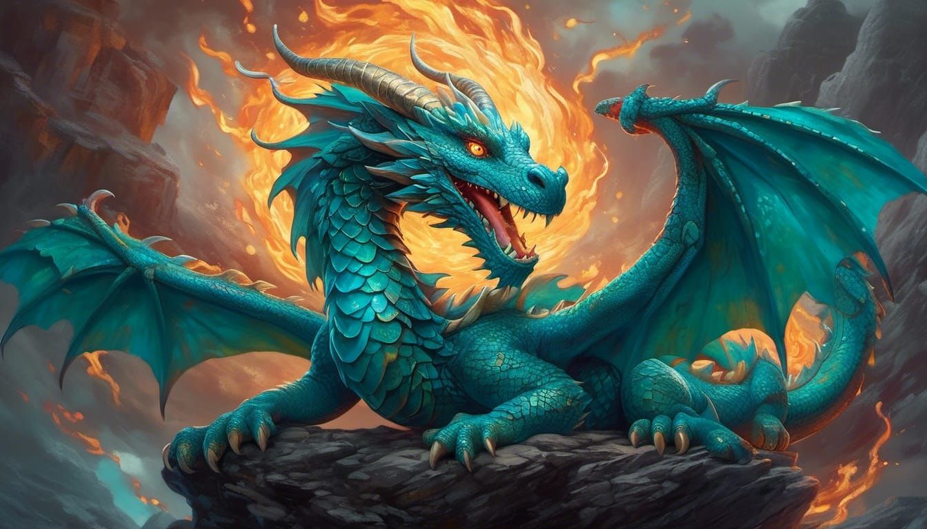Turquoise Dragon Soaring: Cinematic Lighting Painting