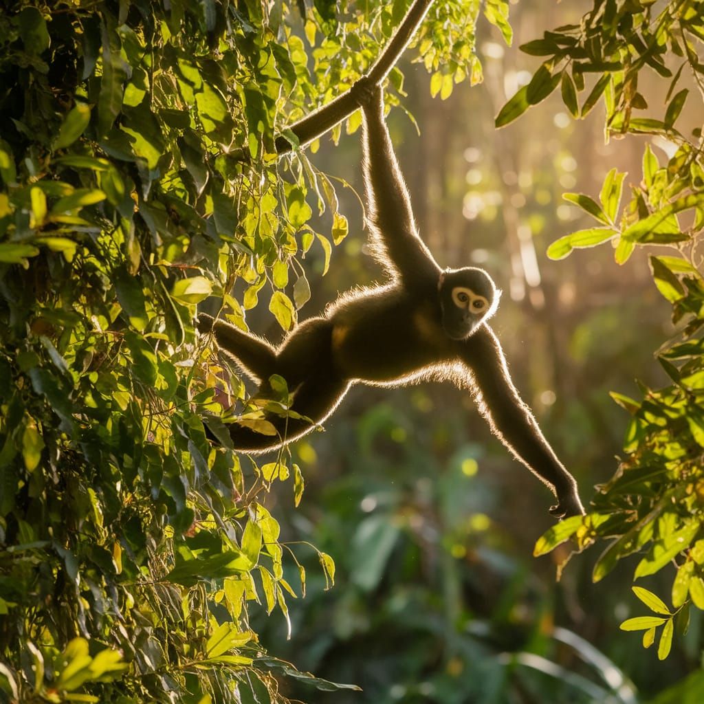 Spider Monkey in Lush Jungle Canopy