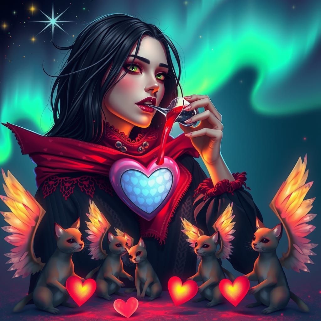 Vampire Goddess Amidst Celestial Wonders