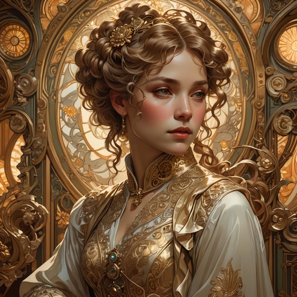 Victorian Woman Portrait in Art Nouveau Style