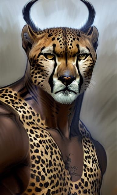 Cheetah Panther Warrior King Portrait in Hyper-Realism