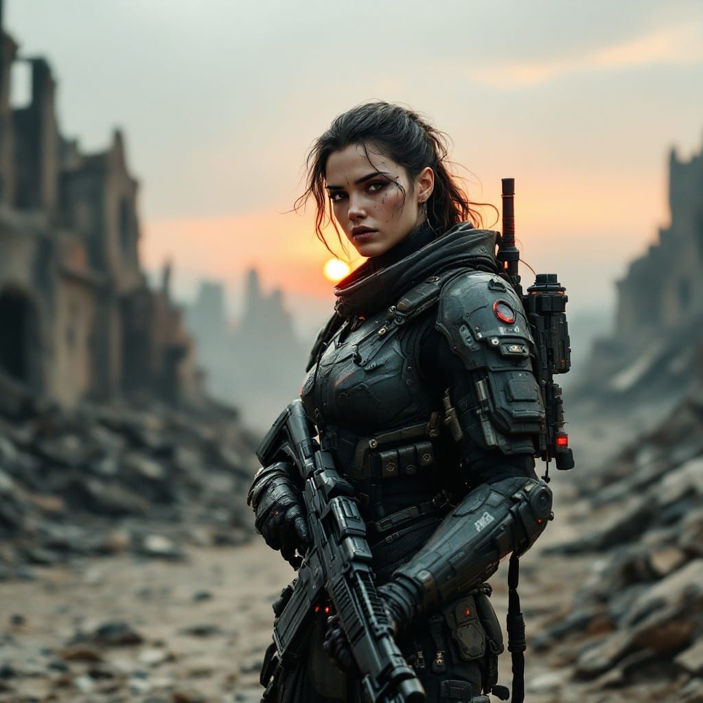 Battle-Scarred Mercenary in Post-Apocalyptic Wasteland